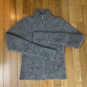 Ganni Gray Knit Wool Zip Sweater